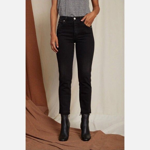 AMO Jeans Babe Black Magic Raw Hem‎ High Rise Button Fly Size 26 Made in The USA - Picture 1 of 14